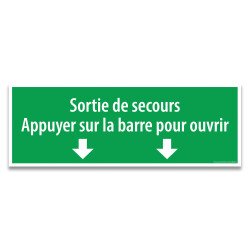 Panneau et autocollant d'évacuation - Sortie de secours Appuyer sur la barre pour ouvrir
