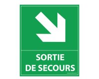 Panneau sortie de secours- flèche bas à droite - 300 x 250 mm