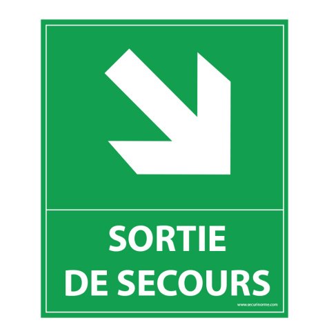 Panneau sortie de secours- flèche bas à droite - 300 x 250 mm