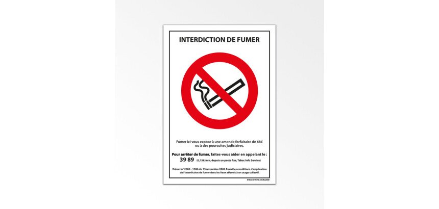 Panneau interdiction - Interdiction de fumer avec décret - A5