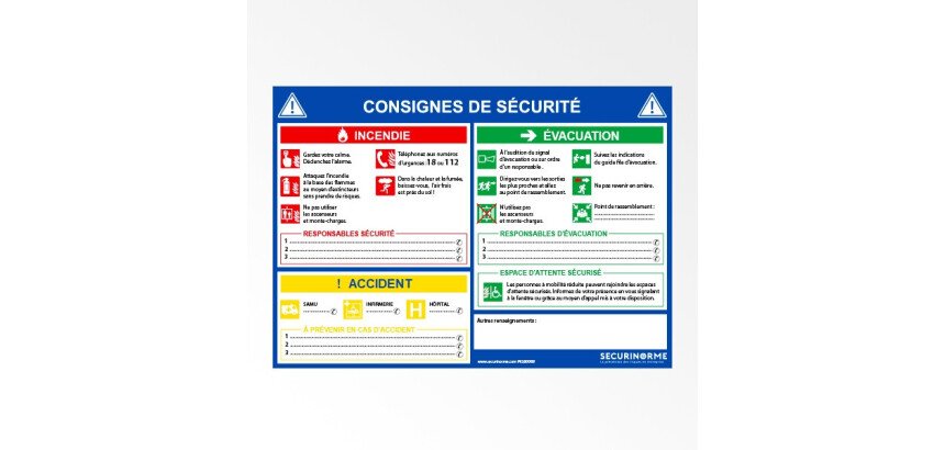 Panneau - Consignes sécurité incendie 297x420 mm - A3 - ISO 7010