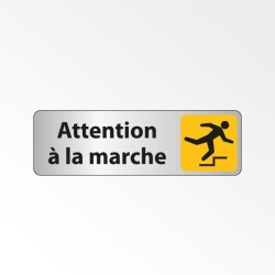 Panneau signalétique - Attention à la marche - Pictogramme silhouette trébuchant - Adhésif  - 150 x 47 mm - Argent