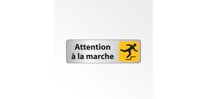 Panneau adhésif - Attention à la marche Trébuchement - ISO 7010  - 250 x 80 mm - Blanc