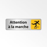 Panneau signalétique - Attention à la marche - Pictogramme silhouette trébuchant - Adhésif