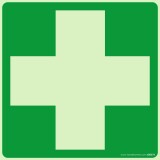 Panneau signalétique Photoluminescent - Premier secours - ISO 7010  - 125 x 125 mm - Vinyle Souple Autocollant