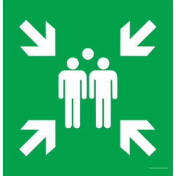 Panneau premiers secours - Point de rassemblement -E007 - ISO 7001  - 125 x 125 mm - Vinyle Souple Autocollant