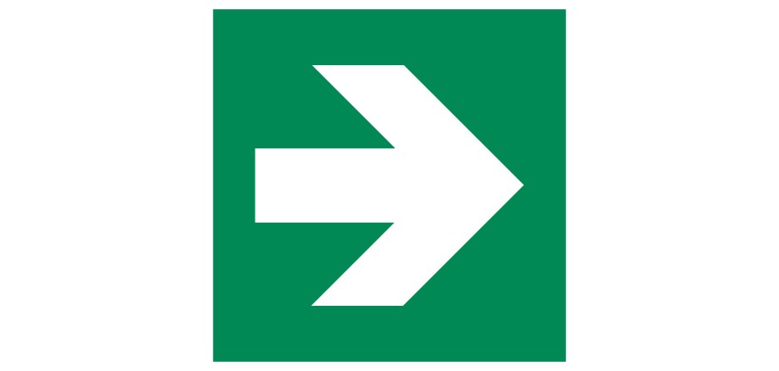 Panneau directionnel d'évacuation – Signalisation conforme ISO  - 250 x 250 mm - Vinyle Souple Autocollant