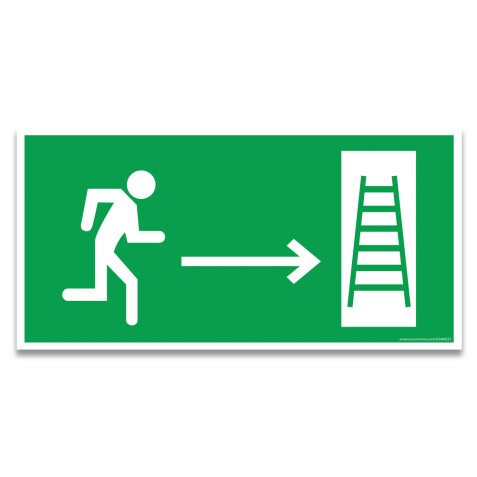 Panneau évacuation - Homme courant, flèche droite, échelle