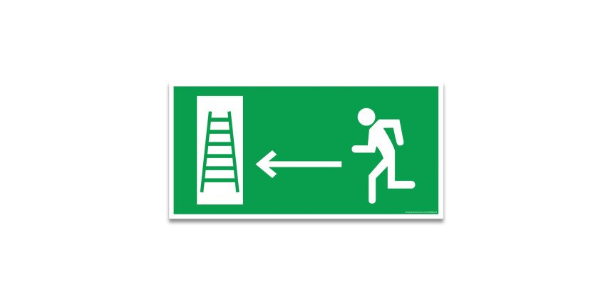 Panneau secours - Évacuation flèche gauche vers échelle  - 400 x 200 mm - Vinyle