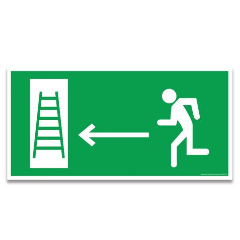Panneau secours - Évacuation flèche gauche vers échelle  - 400 x 200 mm - Vinyle