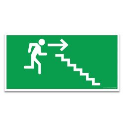 Signalétique évacuation - Homme descendant escalier, flèche droite  - 300 x 150 mm - Vinyle
