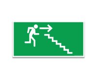 Signalétique évacuation - Homme descendant escalier, flèche droite  - 300 x 150 mm - PVC