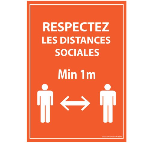 Panneau Respectez les distances - Orange A5-A4 - autocollant ou panneau - A5 - Vinyle