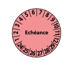 Pastilles inspection Échéance – Coloris rose – Adhésif Ø25 mm  - Vinyle