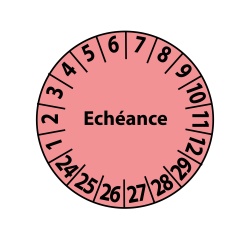 Pastilles inspection Échéance – Coloris rose – Adhésif Ø25 mm  - Vinyle