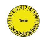 Pastilles d'inspection "Testé" - Coloris jaune - Adhésif - Ø 25 mm  - Vinyle Souple Autocollant