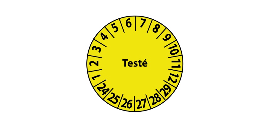 Pastilles d'inspection "Testé" - Coloris jaune - Adhésif - Ø 25 mm  - Vinyle Souple Autocollant