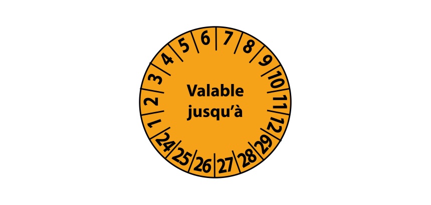 Pastilles Calendrier adhésives - Valable jusqu'à... - Ø 25 mm  - Vinyle