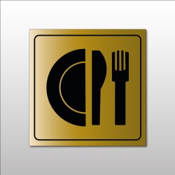 Plaque signalétique gravée - Pictogramme Restaurant - Metallex  - 100 x 100 mm - Or