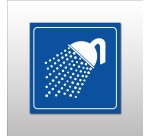 Plaque de signalétique carrée - Pictogramme Douche - Gravoply  - 100 x 100 mm - Blanc sur fond Noir