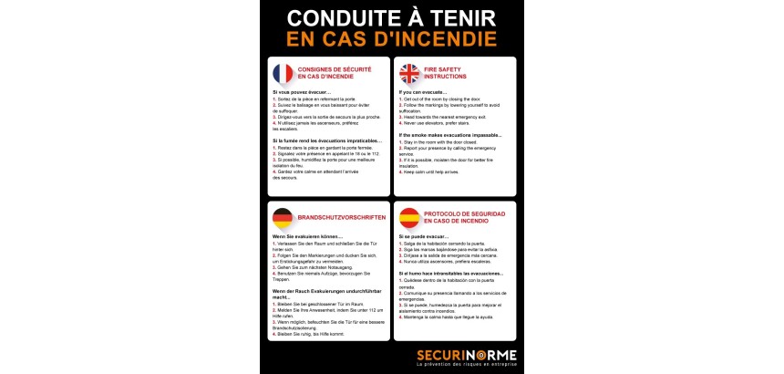 Poster - Conduite à tenir en cas d'incendie - A3 - NF EN ISO 7010