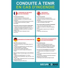 Poster sécurité incendie – Conseils en 4 langues – 297x420 mm