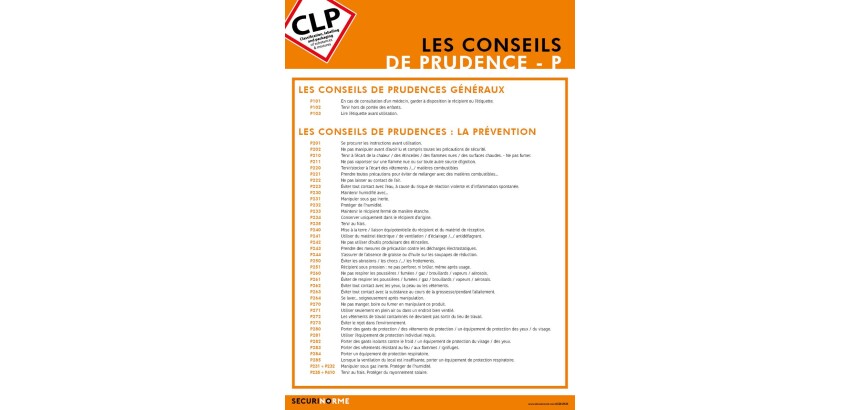 Poster - Conseils Prudence & Pictos Danger - Plastifié