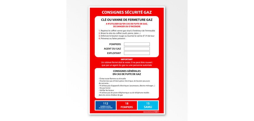 Poster de sécurité - Sécurité Gaz - 297x420 mm - Papier plastifié