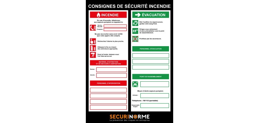 Poster - Consignes sécurité incendie - 297x420 mm - Plastifié