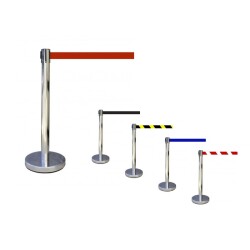 Poteau de Signalisation avec Enrouleur de Sangle - Inox - Hauteur 910 mm