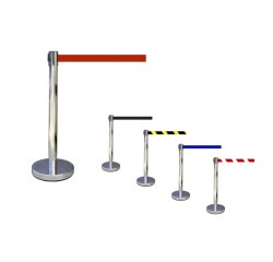 Poteau de guidage à sangle rétractable - Inox - H910mm  - Rouge