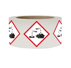 Rouleau de Pictos CLP - Matières corrosives - GHS05 - ISO 7010