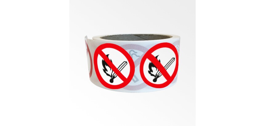 Rouleau de pictos Flammes nues interdites - P003 - ISO 7010 - 250 ex  - 25 mm