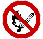 Rouleau de pictos Flammes nues interdites - P003 - ISO 7010 - 250 ex  - 100 mm