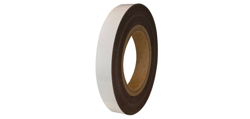 Ruban - Bande magnétique pour rayonnage - vinyle - blanc