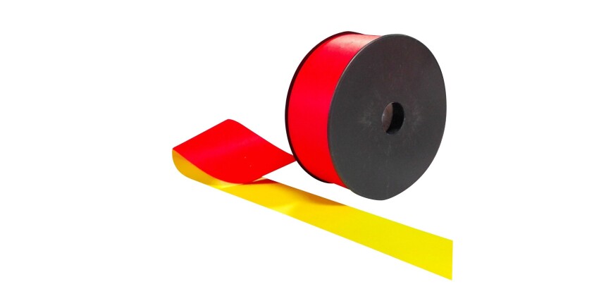 Rubalise textile jaune rouge fluo NF P98-465 – barrière chantier  - 50 x 35 mm