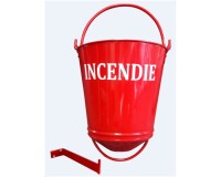 Seau à incendie - Métal rouge - Support inclus - Capacité 11 L