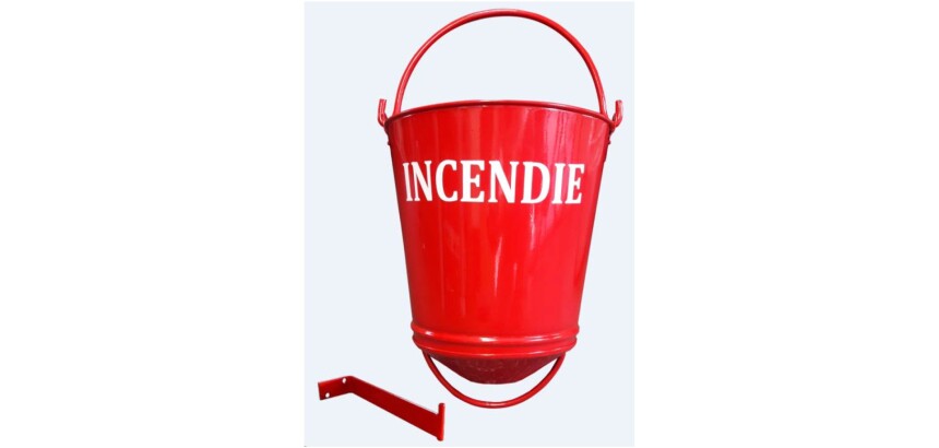 Seau à incendie - Métal rouge - Support inclus - Capacité 11 L