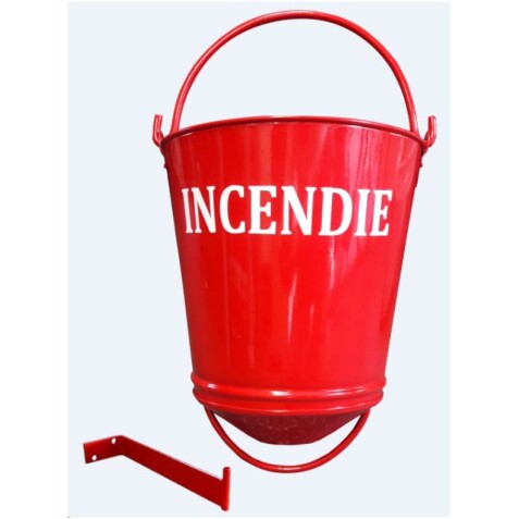 Seau à incendie - Métal rouge - Support inclus - Capacité 11 L