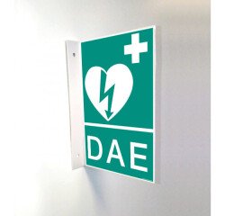 Signalétique DAE en vinyle et support PVC pour fixation murale