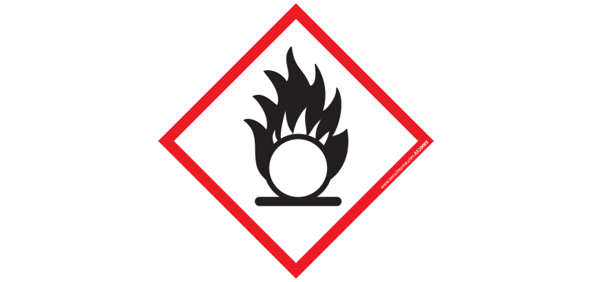 Lot d'étiquettes GHS03 - Matières Comburantes - Vinyle autocollant - 40 x 40 mm  - 50 ex