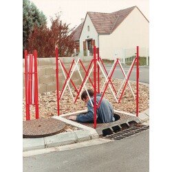 Barrière accordéon - Carrée rouge/blanche - Acier brut