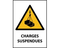 Panneau danger - Charges suspendues - W015 - ISO EN 7010  - PVC dos adhésif - A4