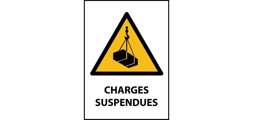 Panneau danger - Charges suspendues - W015 - ISO EN 7010  - PVC dos adhésif - A4