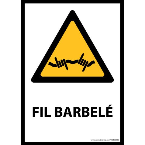 Panneau - Fil barbelé - W033- format portrait   - Vinyle Souple Autocollant - A4