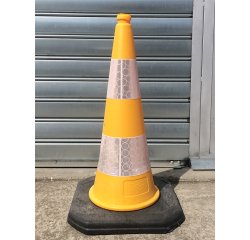 Cône de signalisation Jaune vif à bandes rétro-réfléchissantes  - 1000 mm