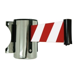 Enrouleur mural à sangle économique - Longueur 2 m x largeur 5 cm   - Rouge/Blanc