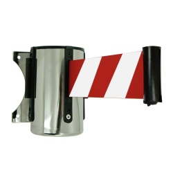 Enrouleur mural à sangle économique - Longueur 2 m x largeur 5 cm   - Rouge/Blanc