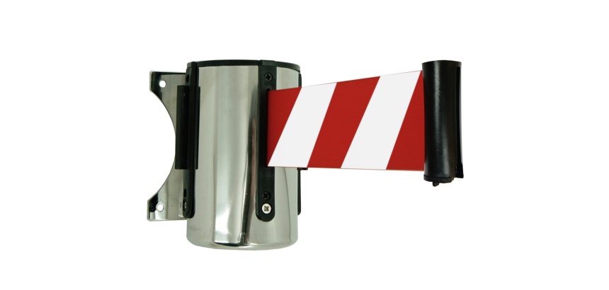 Enrouleur mural à sangle économique - Longueur 2 m x largeur 5 cm   - Rouge/Blanc