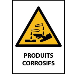 Panneau de danger - Produits Corrosifs - W023 - ISO EN 7010  - PVC dos adhésif - A3